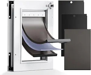 3-Flaps Cat Door, All Aluminum Cat Door Interior Door, Heavy Duty Pet Door with Insulation Flap,1 Replacement Flap & 2 Sliding Closing Panels,Telescoping Tunnel, for Pets Up to 22LB, White
