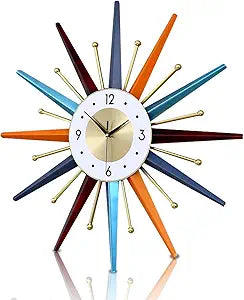 FIELDY Large Wall Clock 22 Inch Mid Century Wall Clocks Starburst Clock Non Ticking Battery Operated 3D Wall Clocks Home Dcor for Living Room, Kitchen, Dining Room, Bedroom