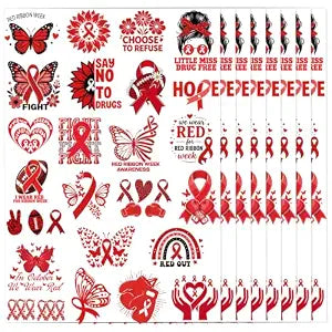 192 Pcs Red Ribbon Week Supplies Bulk Temporary Tattoos