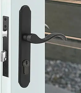 ReigaHood Offset Euro Mortise Storm Door Handle Complete Set Fits for Pella Screen Door Hardware, 2-1/2" Handle PZ, 7/8" Backset, 7-1/4" Trimplate H.C., Non-Handed, Matte Black