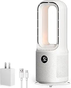 let'me Bladeless Desk Fan Small Quiet,5-Speed Bedside Table Fan with 3-Level Brightness Night Light, 72┬░ Oscillation, 9-Hour Timer, Wired Power with Adapter,Fan for Bedroom Office Home,13x5 Incn
