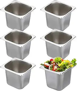 BSTKEY 6 Pack 1/6 Size 6 Inch Deep Hotel Pan, Stainless Steel Steam Table Pans, Stackable Catering Metal Pan Commercial Food Pans for Kitchen Restaurant Buffet Party Supplies