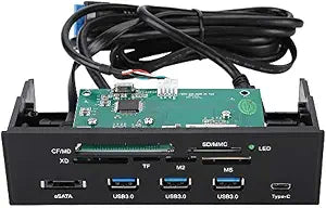 ASHATA Front Panel Hub 11 Port PC Front Panel with USB 3.0 Ports USB 3.1 eSATA Port and 6 Card Slots Built in Card Reader Support M2 MSO Memory MS XD 64G CF Card Fits Any 5.25 Computer Case Front Bay
