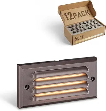LEONLITE 12-Pack 6 Inch 5CCT Low Voltage LED Step Lights, 5W 1224V AC/DC Horizontal Louvered Stair Lights Outdoor, IP65, ETL, 1800K/2700K/3000K/4000K/5000K, Aluminum, Oil Rubbed Bronze