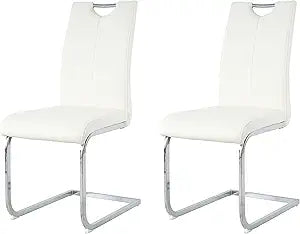 Dining Chairs Set of 2, Modern High Back Kitchen Chairs with Metal Legs and Faux Leather Padded Seat Upholstered Dining Chairs for Dining & Kitchen,Living Room (White&Silver, Set of 2)