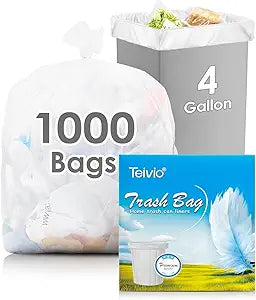 4 Gallon 1000 Counts Strong Trash Bag Garbage Bags by Teivio, Bathroom Trash Can Bin Liners, Small Plastic Bags for home office kitchen