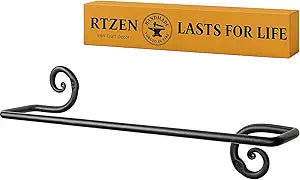 RTZEN Farmehouse Bathroom Towel Holder - Wrought Iron Matte Metal Black Towel Bar Wall Mount Rod - Handmade Home Decor Metal Kitchen Hanger Bar (16'' - Fits 16 Inch Towels)