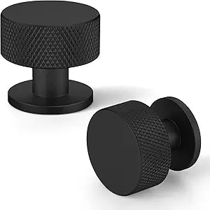 20 Pack Matte Black Cabinet Knobs for Kitchen Cabinets & Dresser Drawers, Round Single Hole Knurled Hardware Handles Pulls, Cupboard Drawer Knob