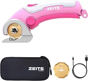 ZEITE 4V Cordless Scissors,Electric Cardboard Box Cutter with Titanium Coated HSS Blades,Ideal for Cardboard Leather Carpet Fabric Cutting and recycling,Gifts for Men & Women,Storage Case,Pink
