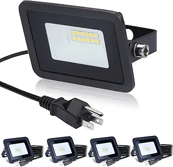 MIWAT 5Pack 10W Warm White LED Flood Light Outdoor, LED Work Light, Plug and Play, Waterproof Outdoor Floodlights for Yard, Garden, Playground 3x2