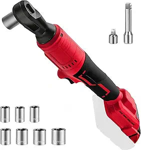 3/8" Ratchet Wrench Compatible with Milwaukee 18v Battery,Brushless Motor 400rpm Variable Speed 45 Ft-lbs(60 N.m) Ft-Ibs Power Tools 7 Sockets, 1/4" Adapter, 3" Extension Bar for car