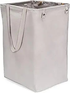 Full Circle Loads of Fun Collapsible Hamper  Laundry Basket for Dirty Clothes & Towels  Tall Standing Organic Cotton Laundry Bag with Long Handles - Ideal for Bathroom, Bedroom or Kids Room, Gray