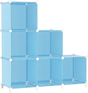 AWTATOS Cube Storage Organizer Protable Closet Organizers and Storage for Kids DIY Stackable 6 Cubes Storage Shelves Clothes Organizer for Bedroom, Home, Blue