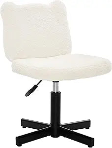 LUE BONA Adjustable Vanity Stool Chair with Girly Bear Ear Wide Back, 360 Swivel Vanity Stool for Makeup Room, Upholstered Teddy Velvet Ottoman for Teen Girls, 350lbs, Beige