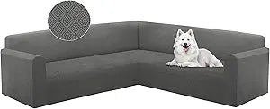 HDCAXKJ Sectional Couch Cover L Shape Stretch Sofa Covers Washable Jacquard Corner Couch Slipcover Non Slip Sectional Slip Cover U Shaped Furniture Protector for Pets Dogs (Dark Grey, X-Large)