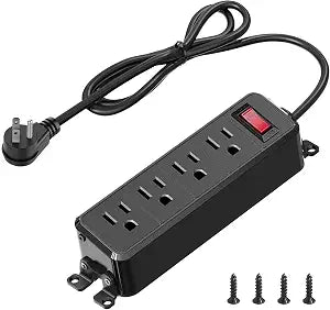 4 Outlet Small Power Strip, Black, Mountable, 3 ft Cord