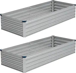 Vengarus 8x2x1FT (2 Pack) Galvanized Raised Garden Bed-Outdoor Planter Box for Vegetables,Metal Flower Boxes with Corner,Planter Raised Bed,(Silver)