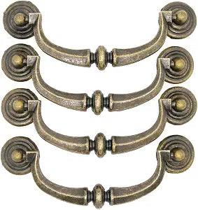 4 PCs Vintage Retro Antique Brass Bail Pull Handle for Wooden Drawer Dresser Cabinet Cupboard, Medium Size, Length 3.9-in (10 cm) and Height 1.8-in (4.5 cm)