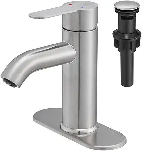 VOTON Brushed Nickel Bathroom Sink Faucet, Single Handle Stainless Steel for 1 or 3 Hole Faucet for Bathroom Sink with Deck, Pop-up Drain and Supply Hoses