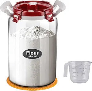 10L / 2.6 Gallon Glass Flour Storage Container with Airtight Lid & Handle, Large 10 lb Flour Canister, 20 lb Rice Jar, Wide Mouth Pantry Canister for Sugar, Pasta, Cereal