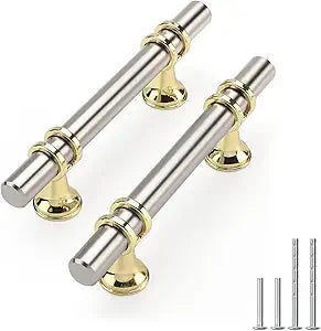 Rergy 10 Pack Brushed Nickel Cabinet Pulls Kitchen Cabinet Handles, 3inch Cabinet Pullls Brushed Nickel&Gold Kitchen Pulls Cabinet Handles Zinc Alloy Hardware for Cupboard,Closet,Cabinets
