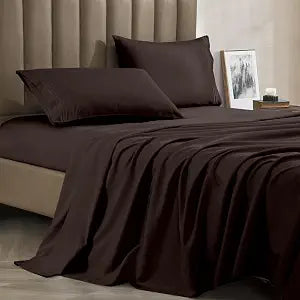 CELINE LINEN Soft Bed Sheets Deep Pocket 4-Piece, Cal King, Chocolate Brown