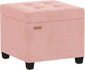ABHENG 17.7 inches Velvet turfed Ottomans Cube with Legs, Metal-Framed Square Storage Ottoman Foot Rest Stool Holds 770 LB for Dorm Living Room Bedroom Pink UASND64P