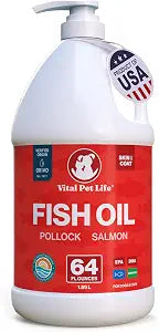 Fish Oil for Dogs, Salmon Pollock Liquid Omega 3, 64 oz | Soft Shiny Glossy Coat, EPA DHA, Immune System & Heart Function Support, Normal Shedding, Supplement for Pets