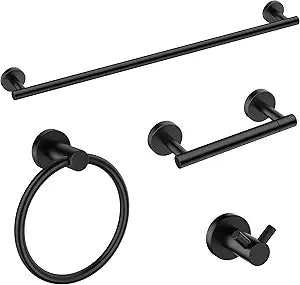 FORIOUS Bathroom Hardware Accessories Set, SUS304 Stainless Steel Towel Bar Set, Modern Towel Racks Holder for Bathroom, Toilet Paper Holder Wall Mounted 4 Pieces(24" Bar, Matte Black)