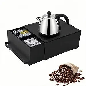 Coffee Pod Organizer Storage Box with Drawer, Space Saving Under-Appliance Storage Holder for Countertop for Kettle, Coffee Makers, Mixers, Sugar, Tea Bags, Coffee Pod