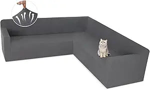 ALIECOM Stretch Corner Sectional Couch Covers L Shape Sofa Covers Washable Sectional Slipcovers U Shape Jacquard Living Room Pet Dogs Furniture Protector with Elastic Bottom (Medium Gray, X-Large)