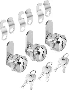 Bates- Cabinet Locks with Keys, 5/8" Long, 3 Pack, Cam Locks for Cabinets Keyed Alike, File Cabinet Lock with Key, Silver