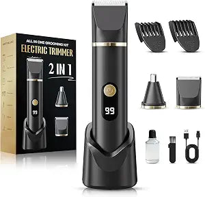 Beard Trimmer for Men, IPX7 Waterproof Electric Razor Nose Hair Trimmer Hair Clipper, Cordless Mens Electric Shaver Body Groomer with LED Display, 90 Min Runtime, Gifts for Men