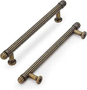 HARPOON 10 Pack Kitchen Cabinet Handles,Vintage Cabinet Bar Pulls, Drawer Handles Classic Home Hardware, 5 inch Hole Center, Antique Brass