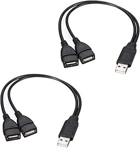 USB 2.0 Adapter, Dual USB Female Jack Y Splitter Charger Cable (2 Pack) for Laptop/Tablet/Smartphone Data Transmission/Charging