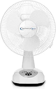 Technical Pro 12 Inch Rechargeable Tabletop Fan w 9 Speeds, LED Night Light, USB Power Bank, 270┬░ Rotation, AC/DC Operation, 30 Min Timer, Battery Operated Portable Oscillating Fan for Camping, Desk