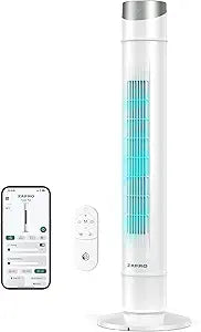 ZAFRO Smart Tower Fan for Bedroom,120┬░ Oscillating Tower Fan,28ft/s High-Speed 12 Speeds 4 Modes,Upgraded DC 22dB Ultra Quiet,App/Voice Control,Standing Fan with 12H Timer,42 Inch, White
