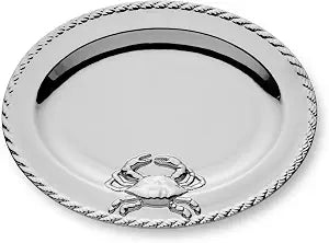 Certified International Silver Plated Porcelain Crab Oval Platter  16 x 12 Inches, Tarnish-Resistant & Perfect for Upscale Dining