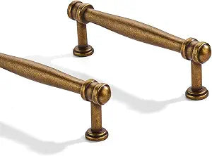 2 Pack 4 inch(102mm) Center to Center Antique Brass Cabinet Pulls Solid Cabinet Hardware Heavy-Duty Drawer Pulls Kitchen Handles for Cabinets Cupboard Handles