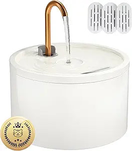 MISFANS Ceramic Cat Water Fountain - 2.1L/71oz - All-Ceramic Body & Pure Copper Water Spout - Non-Toxic - Automatic Pet Drinking Fountain Indoor with Ultra-Quiet Pump, and 3Pcs Filter & Sponge (White)