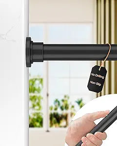 ALLZONE Tension Curtain Rod for Window, 83-123 Inches, Heavy Duty Curtain Rods No Drilling, Non-Slip Bathroom Shower Tension Rod, Renter Friendly, Adjustable, Spring Loaded, Extra Long, Black