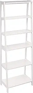 Amazon Basics 5-Tier Sturdy Rubberwood Ladder Bookshelf, Freestanding Storage Organizer Bookcase, Display Shelf for Small Space, White, 25.98" W x 74.48" H x 15.03" D
