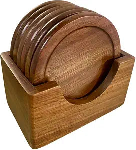 Coasters for Drinks Coffee Table Walnut Drink Coasters Set 6PCS Wood Cup Coasters 3.5 Inch Non-Slip Round Wooden Coffee Mats with Holder for Bar Party