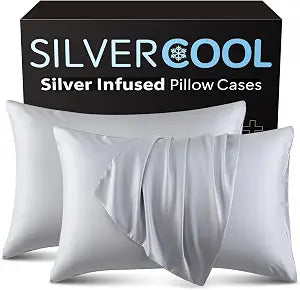 Silver Infused Pillowcases  Cooling Pillow Cases with Silk, Softness Breathable Temperature-Regulating Pillow Cover, Odor Control Freshness Sleep for Hot Sleepers - King 20"x36, 2 Pack, SilverGrey