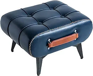 Small Footstool Ottoman - Stylish and Functional Faux Leather Footrest for Extra Seating in Living Room, Entryway, or Office