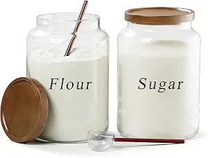 1 Gallon Glass Jars with Wood Lids and glass spoon, Sealable Waterproof, Borosilicate Large Tall Glass Sugar Flour Storage Container Jar Set for Candy, Cereal - 2 Pack (1 Gallon - 2 pack)