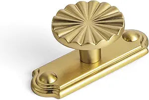 Goo-Ki 1.5'(38mm) Dia Brushed Gold Cabinet Knob with Timeless Drawer Backplate, Zinc Alloy Flower Design Drawer Knobs,Modern Style,6 Pack