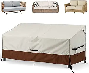 Outdoor Sofa Cover Waterproof Patio Bench Cover for 2 Seater Loveseat, 420D High Density Outside Furniture Cover with UV Silver Coating & Windproof Buckles (Beige-Brown, 104''x40''x35'')