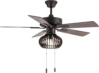 River of Goods Leigh River of Goods Brown Oil-Rubbed Bronze and Wood Caged Ceiling Fan with Light