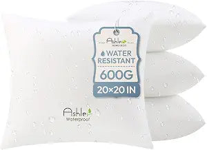 Outdoor Pillows 20 X 20 Pillow Inserts Pack of 4, Water-Resistant Decorative Premium Square Pillow Stuffer Sham Waterproof Pillow for Sofa Couch, Porch Patio Living Room Bedroom Furniture